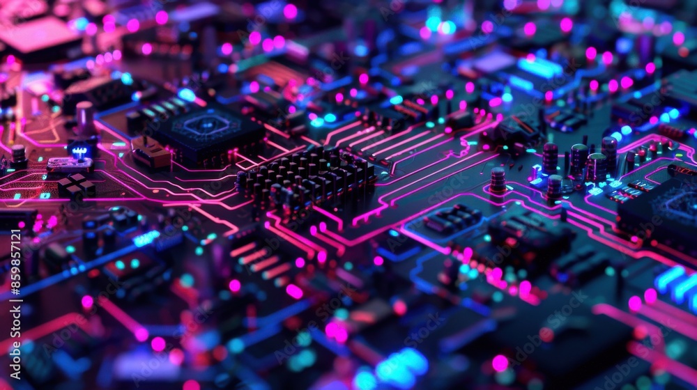 Obraz premium Close-Up of Glowing Circuit Board