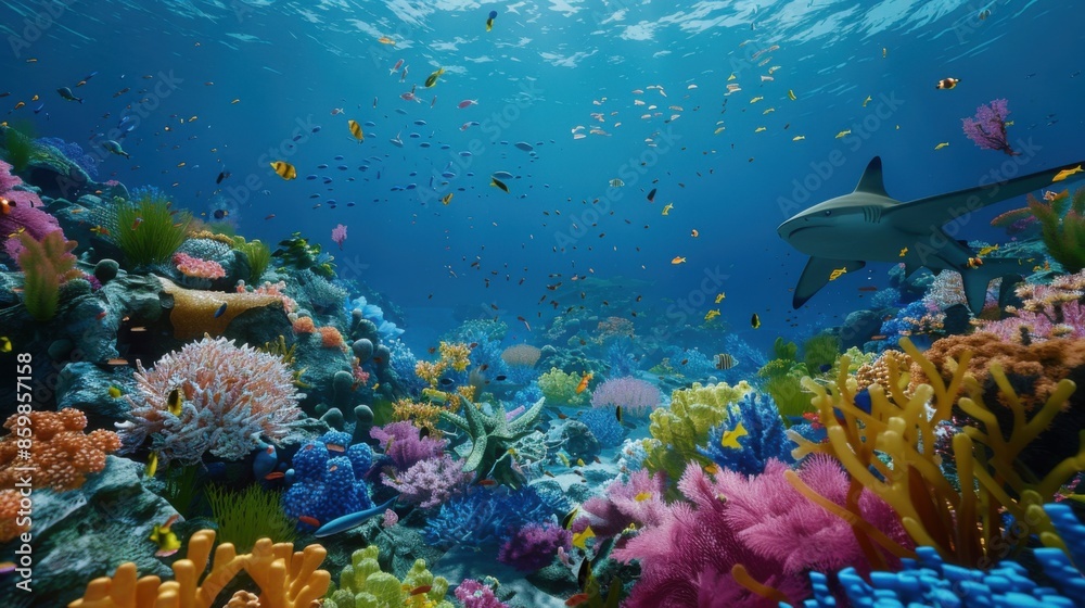 Fototapeta premium Sharks Swimming Among Vibrant Coral Reef