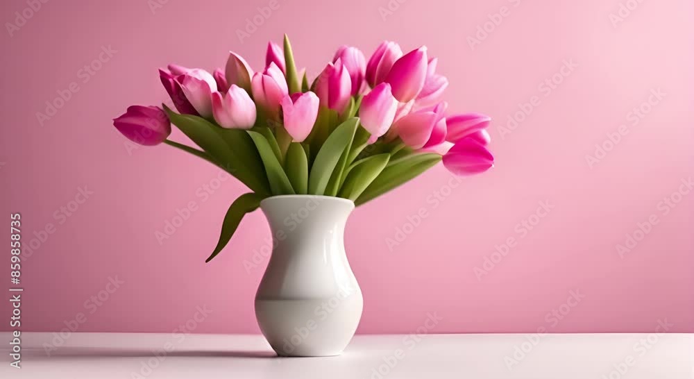 Pink tulips in a crystal vase, with delicate water drops on the petals Pink tulips in a crystal vase, with delicate water drops on the petals