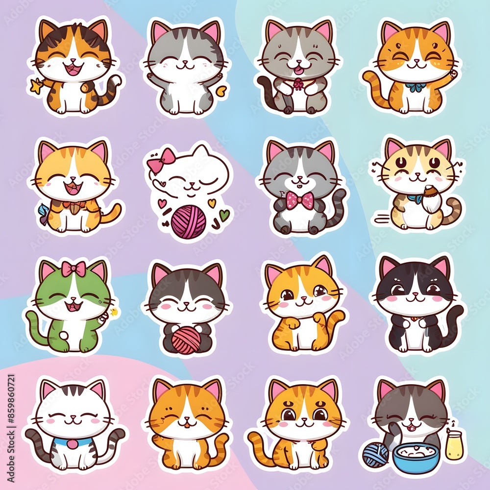 Fototapeta premium Adorable 3D Cat Stickers Cute and Playful Characters for Digital Fun