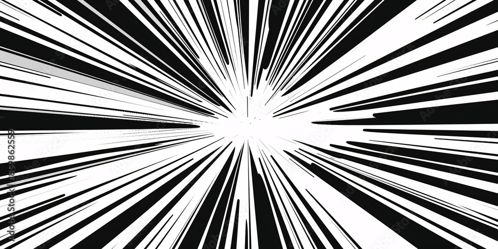Obraz premium Retro-style banner with manga-style speed rays and black action lines for decoration.