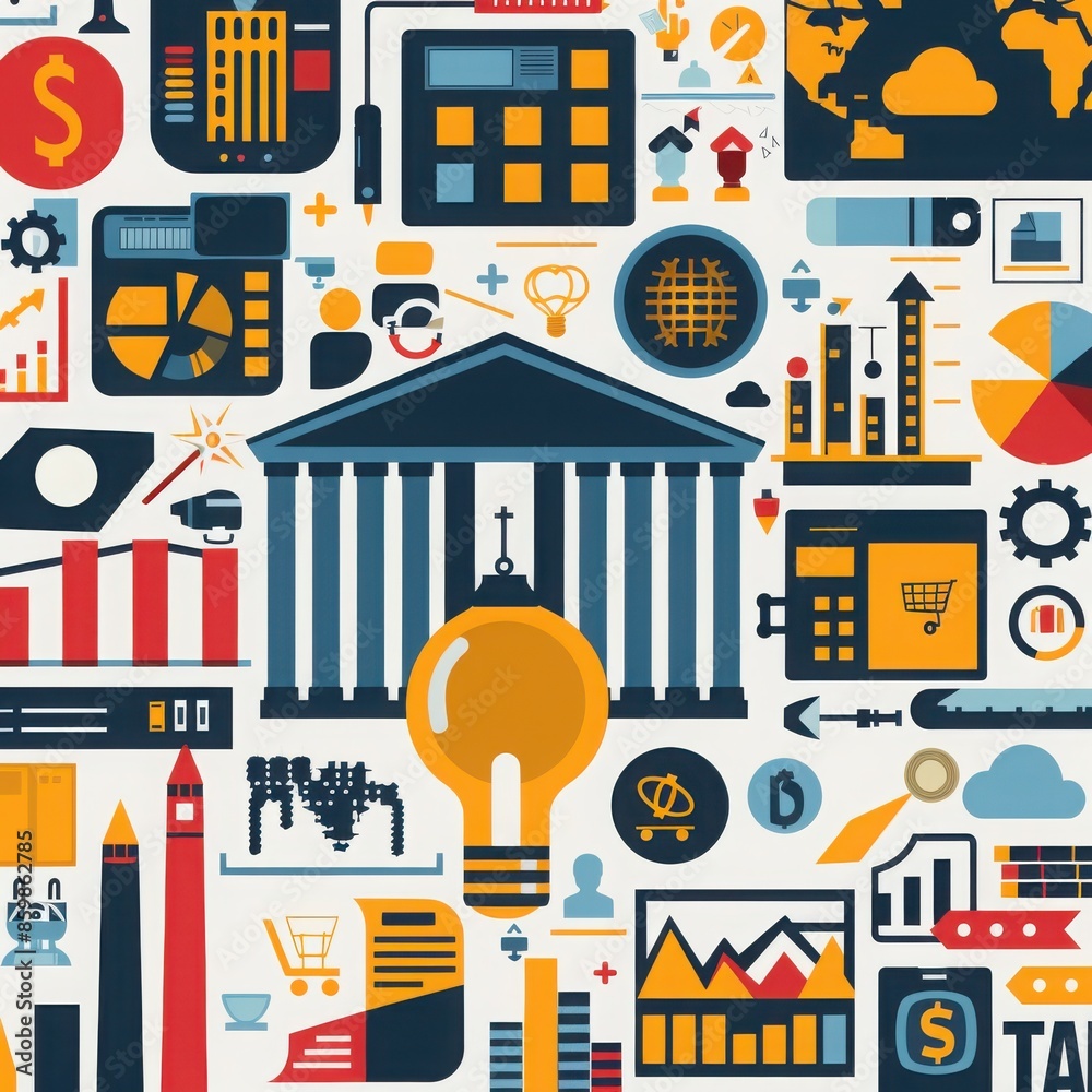 Obraz premium A collage of business icons and symbol