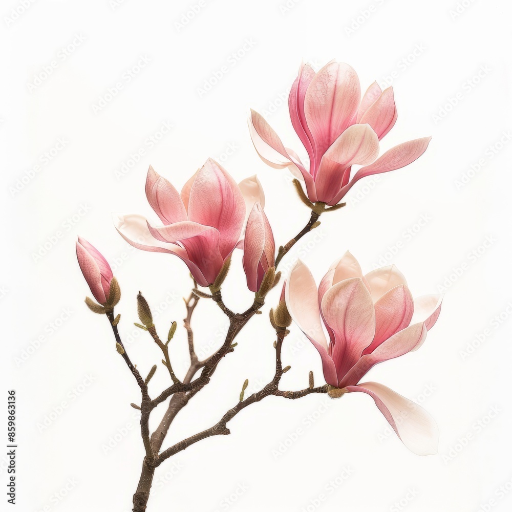 Branch With Pink Flowers on White Background Branch With Pink Flowers on White Background
