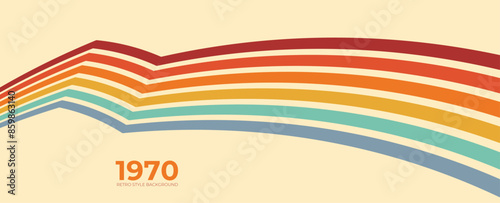 Abstract retro 70s background vector. Colorful vintage 1970 grunge stylish wallpaper with lines, stripes, curve shapes. Illustration design suitable for poster, banner, decorative, wall art