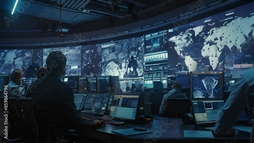 A modern control room with operators monitoring multiple screens