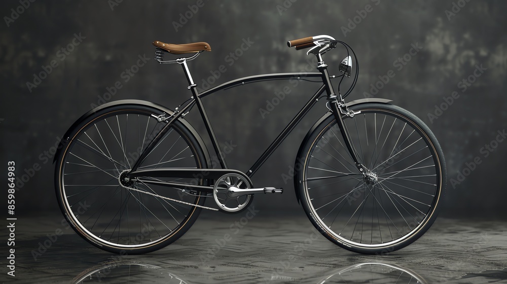 Fototapeta premium Classic black bicycle with brown leather saddle.