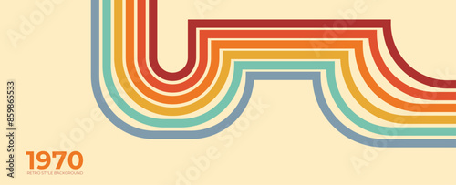 Abstract retro 70s background vector. Colorful vintage 1970 stylish wallpaper with lines, stripes, curve, circle shapes. Illustration design suitable for poster, banner, decorative, wall art