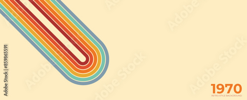 Abstract retro 70s background vector. Colorful vintage 1970 stylish wallpaper with lines, stripes, curve, circle shapes. Illustration design suitable for poster, banner, decorative, wall art