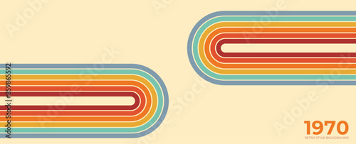 Abstract retro 70s background vector. Colorful vintage 1970 stylish wallpaper with lines, stripes, curve, circle shapes. Illustration design suitable for poster, banner, decorative, wall art
