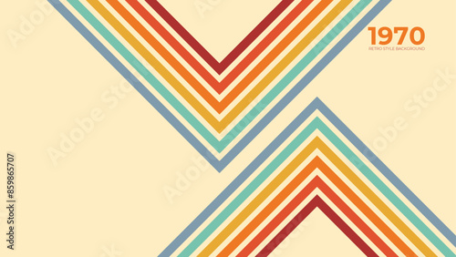Abstract retro 70s background vector. Colorful vintage 1970 stylish wallpaper with lines, stripes, curve, circle shapes. Illustration design suitable for poster, banner, decorative, wall art