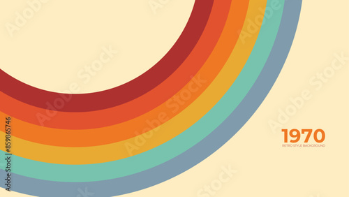 Abstract retro 70s background vector. Colorful vintage 1970 stylish wallpaper with lines, stripes, curve, circle shapes. Illustration design suitable for poster, banner, decorative, wall art