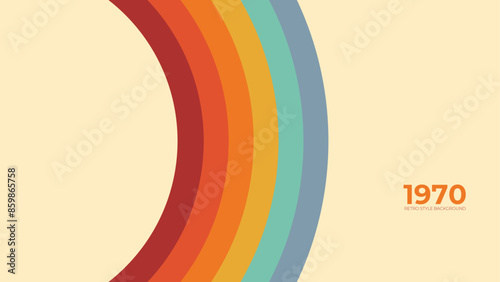 Abstract retro 70s background vector. Colorful vintage 1970 stylish wallpaper with lines, stripes, curve, circle shapes. Illustration design suitable for poster, banner, decorative, wall art
