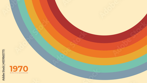 Abstract retro 70s background vector. Colorful vintage 1970 stylish wallpaper with lines, stripes, curve, circle shapes. Illustration design suitable for poster, banner, decorative, wall art
