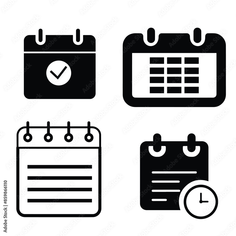 Modern Calendar Icon Set - Vector Illustration Modern Calendar Icon Set - Vector Illustration