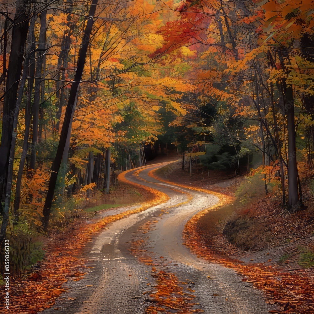 Obraz premium Dirt Road Cutting Through Forest