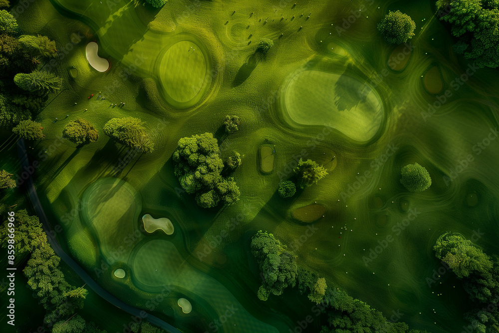 Overhead shot of green golf course background Overhead shot of green golf course background