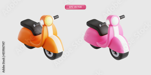 pink and orange scooter delivery bike 3d cartoon vector icon