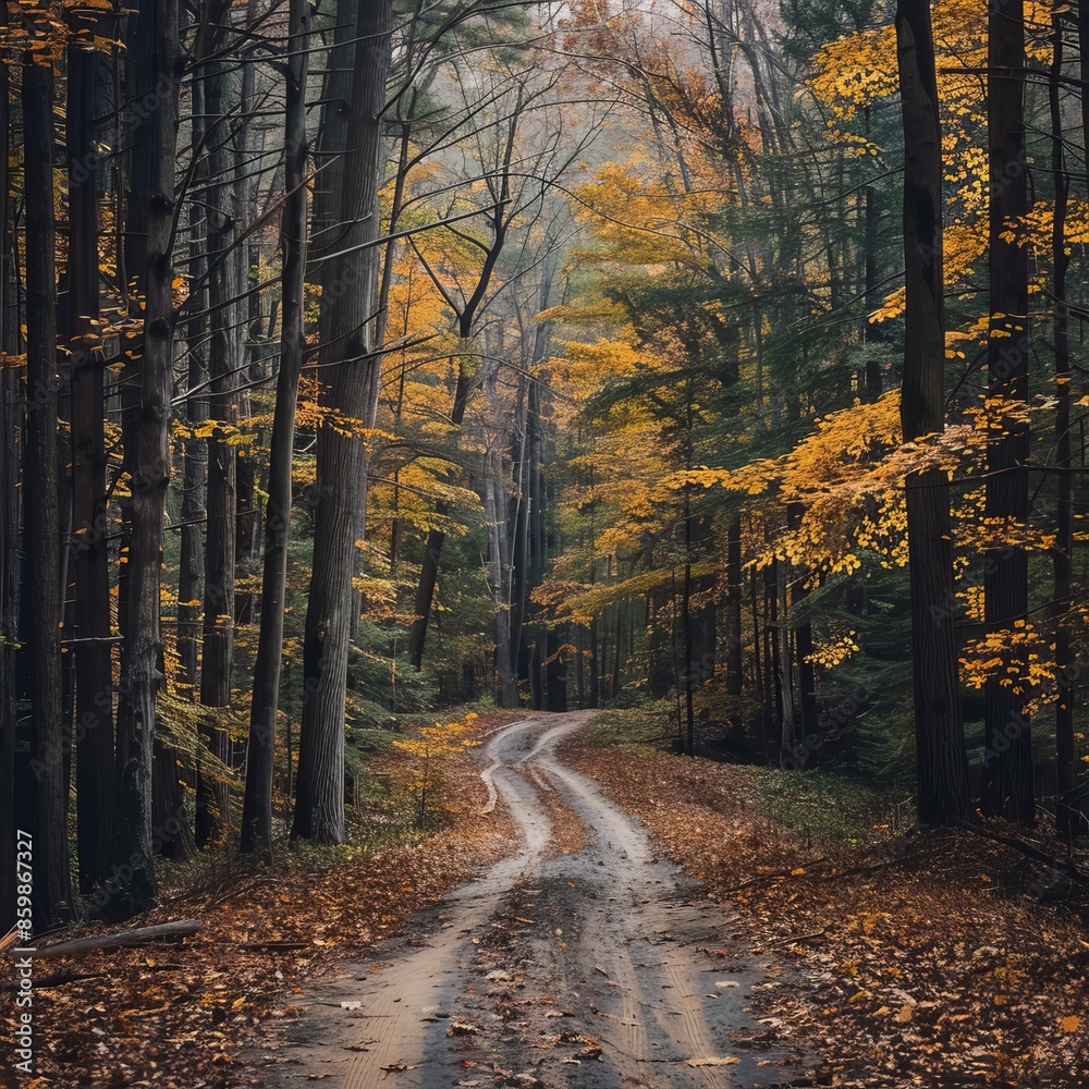 Obraz premium Dirt Road Cutting Through Forest
