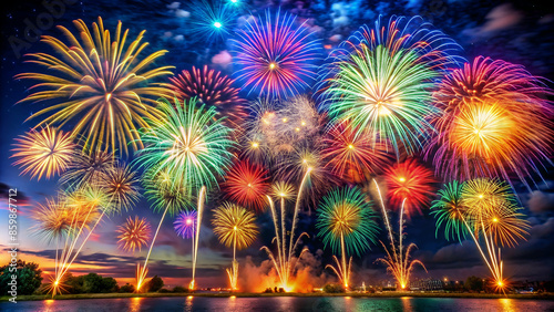 Colorful Fireworks Display Against the Night Sky