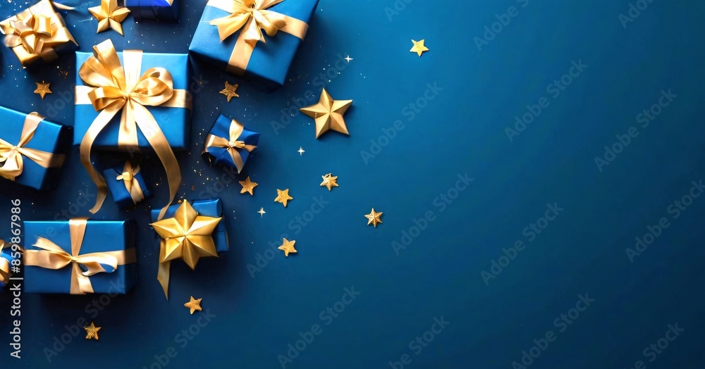 a captivating display of gift boxes and stars against a blue background a captivating display of gift boxes and stars against a blue background