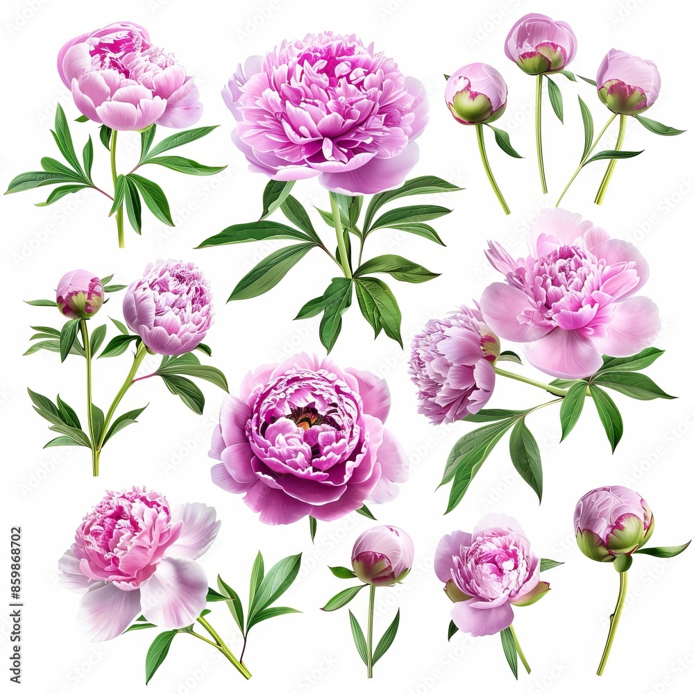 Fototapeta premium Cluster of Pink Flowers on White Background