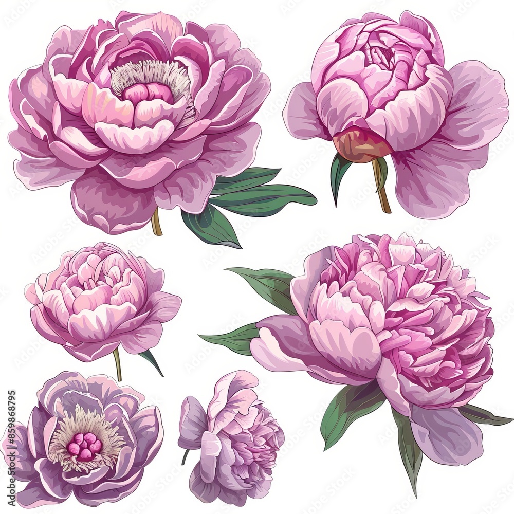 Cluster of Pink Flowers on a White Background