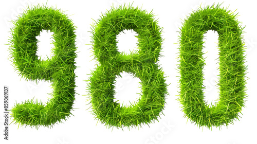 Set of grass numbers isolated on white background - Generative AI