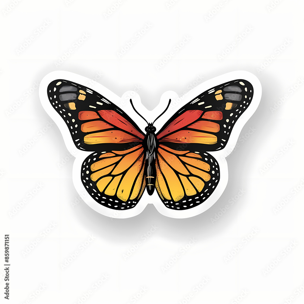 Fototapeta premium Cute butterfly on a White Canvas Sticker.