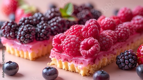 **Tart boysenberry slices sprinkle isolated on a solid tan background photo