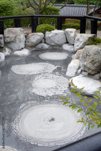 The hot spring pool of Oniishi Bozu Jigoku, photographed in Beppu, Oita, Kyushu, Japan photo