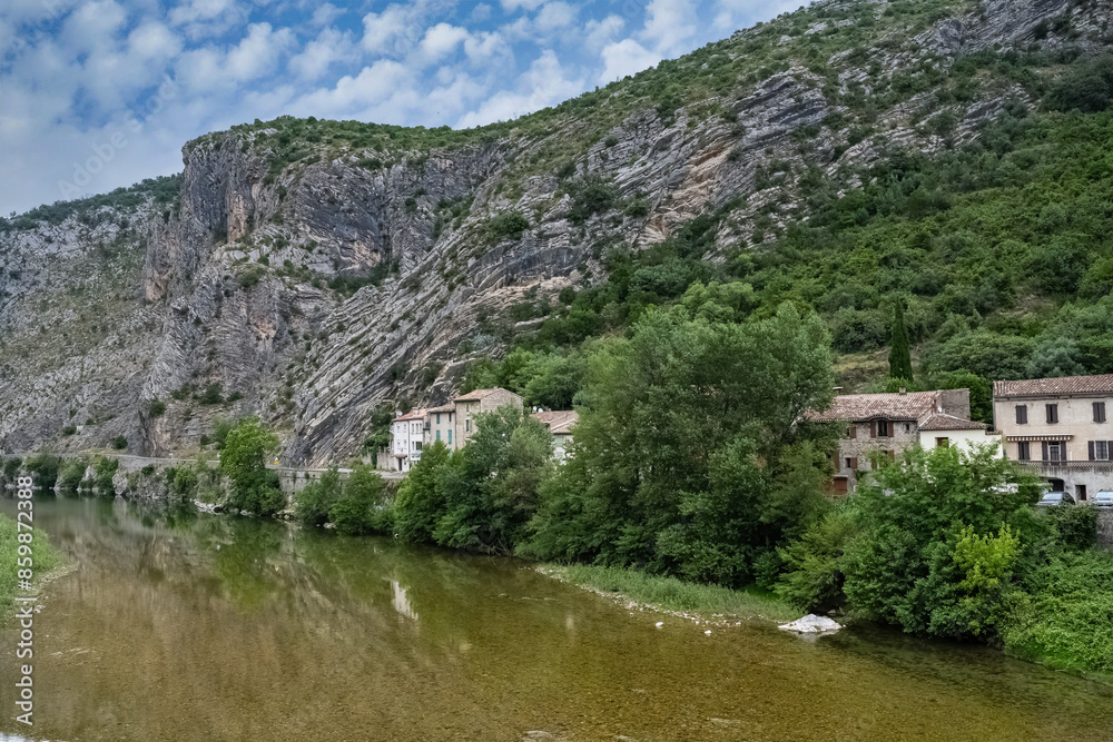 Anduze, French village, houses on the river, porte of the Cevennes
Anduze, French village, houses on the river, porte of the Cevennes