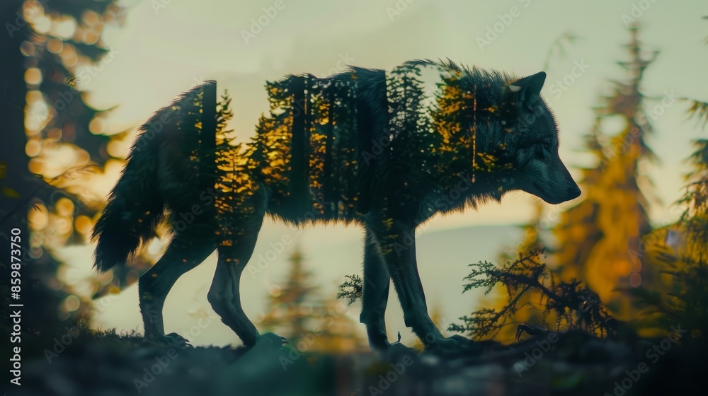 Wolf Silhouette with Forest Double Exposure Stock Photo | Adobe Stock