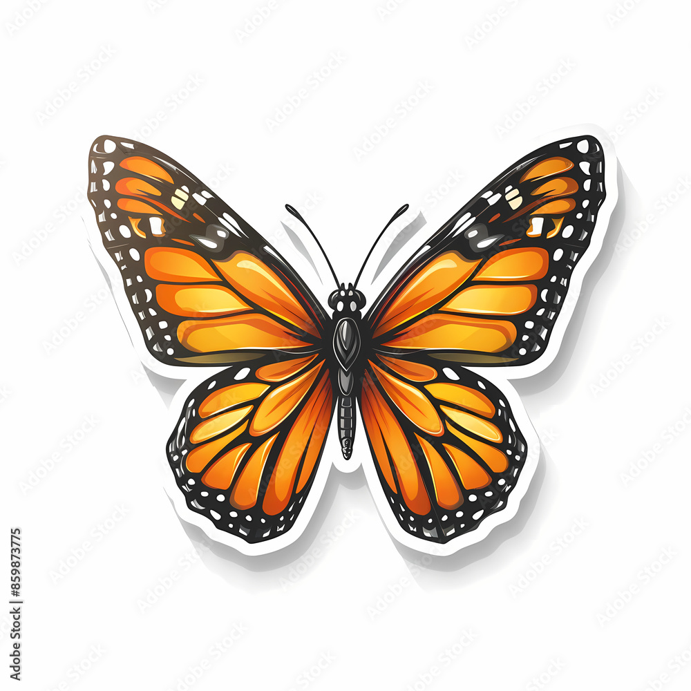 Fototapeta premium Cute butterfly on a White Canvas Sticker.