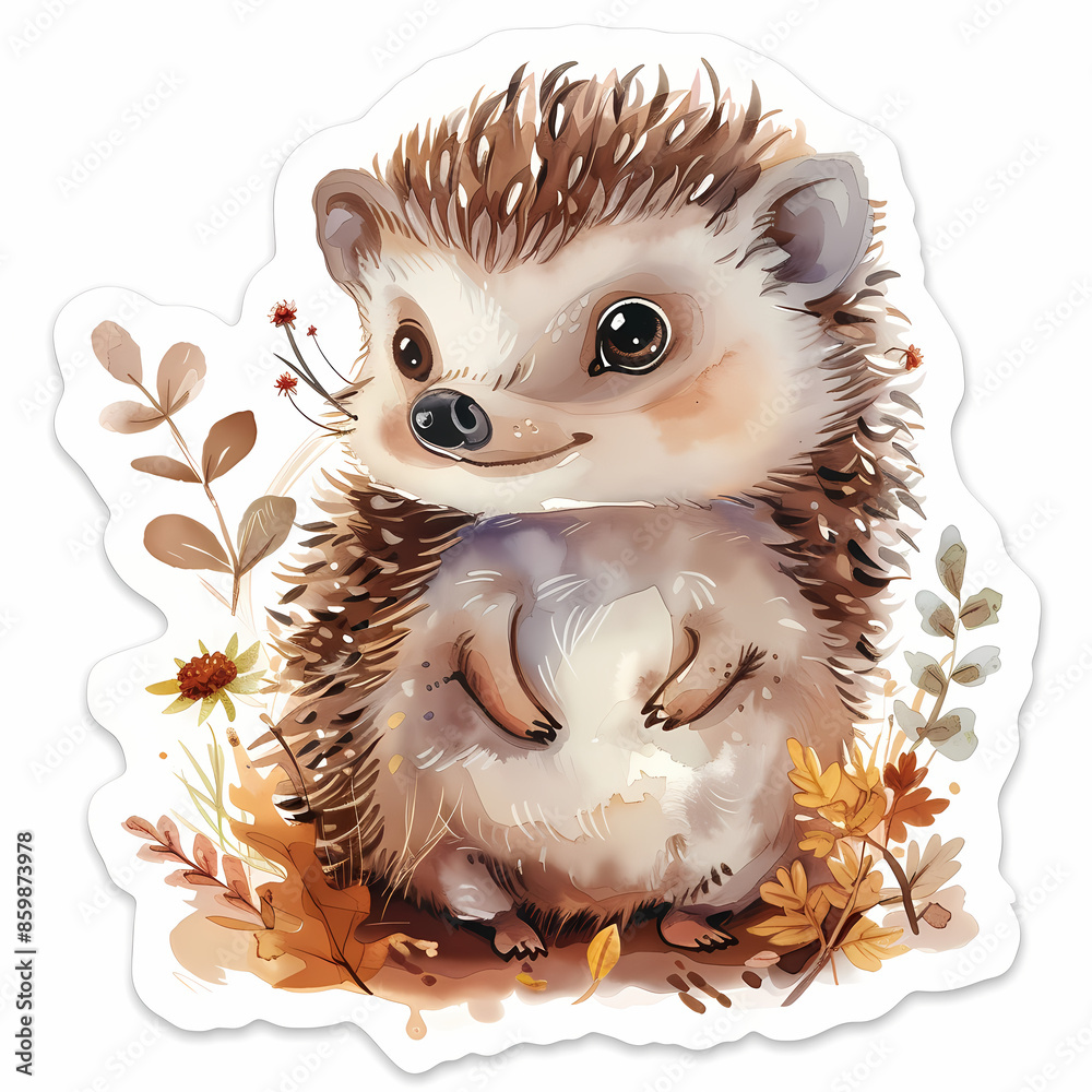 Cute Hedgehog on a White Canvas Sticker. Cute Hedgehog on a White Canvas Sticker.