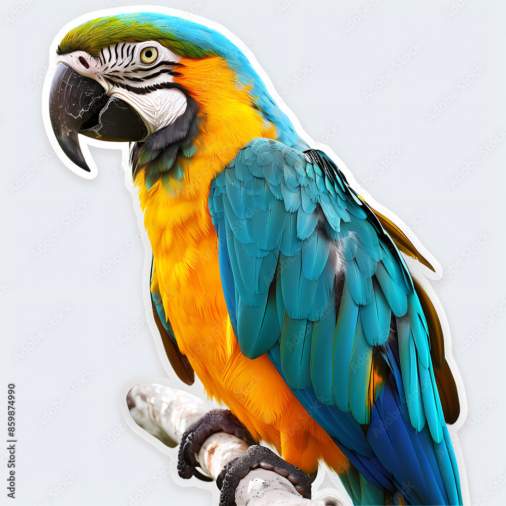 Fototapeta premium Cute parrot on a White Canvas Sticker.