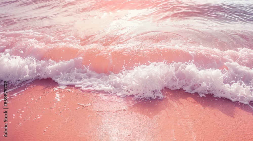 Fototapeta premium Beach scenery with ocean wave sandy texture and Coral Pink filter for photography trend