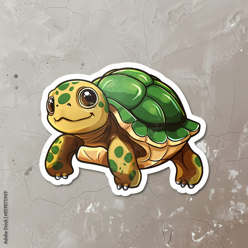 Cute turtle on a White Canvas Sticker. photo