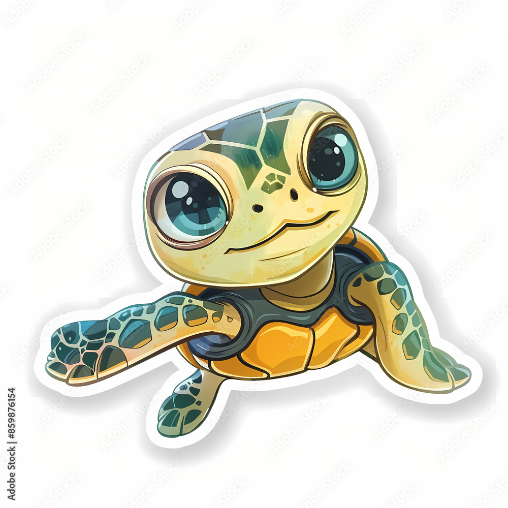 Fototapeta premium Cute turtle on a White Canvas Sticker.