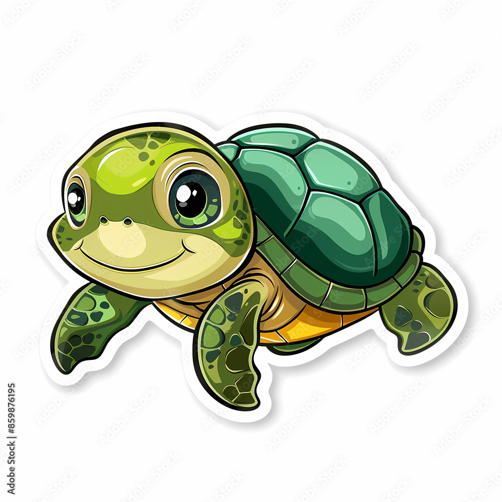 Fototapeta premium Cute turtle on a White Canvas Sticker.