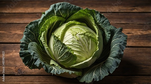 cabbage vegetable in wooden table photo