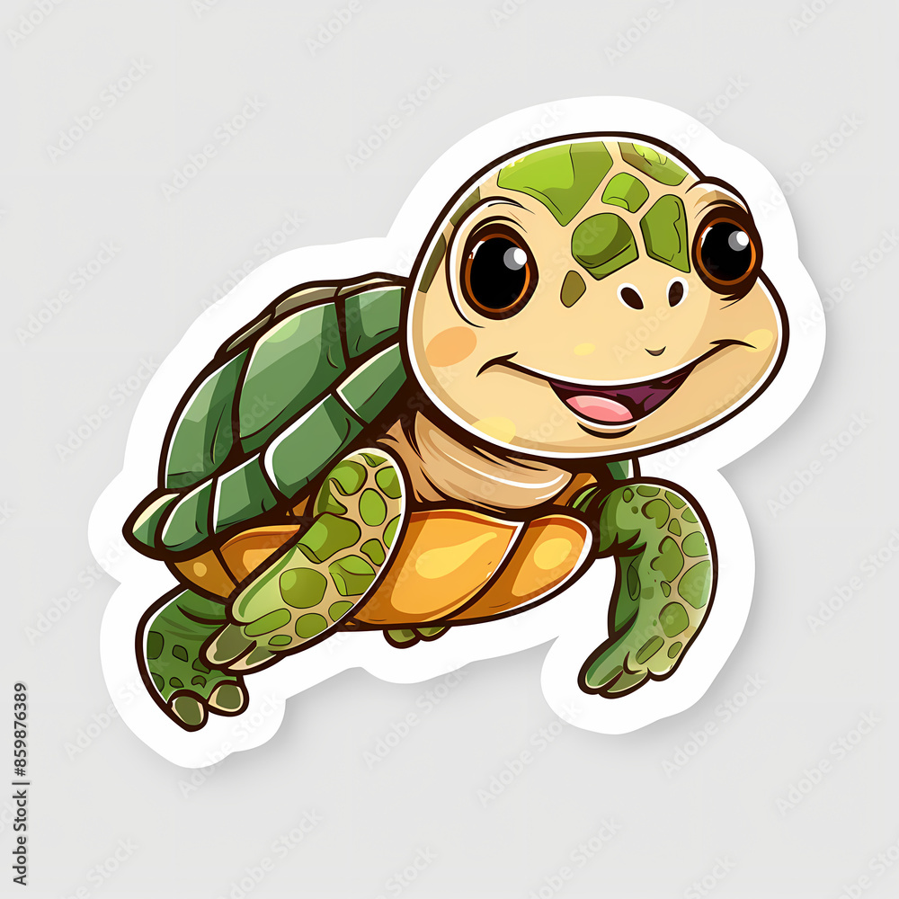Fototapeta premium Cute turtle on a White Canvas Sticker.