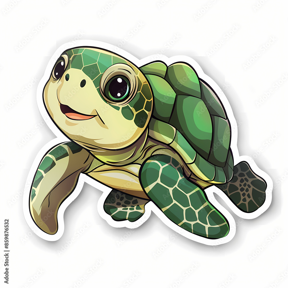 Fototapeta premium Cute turtle on a White Canvas Sticker.