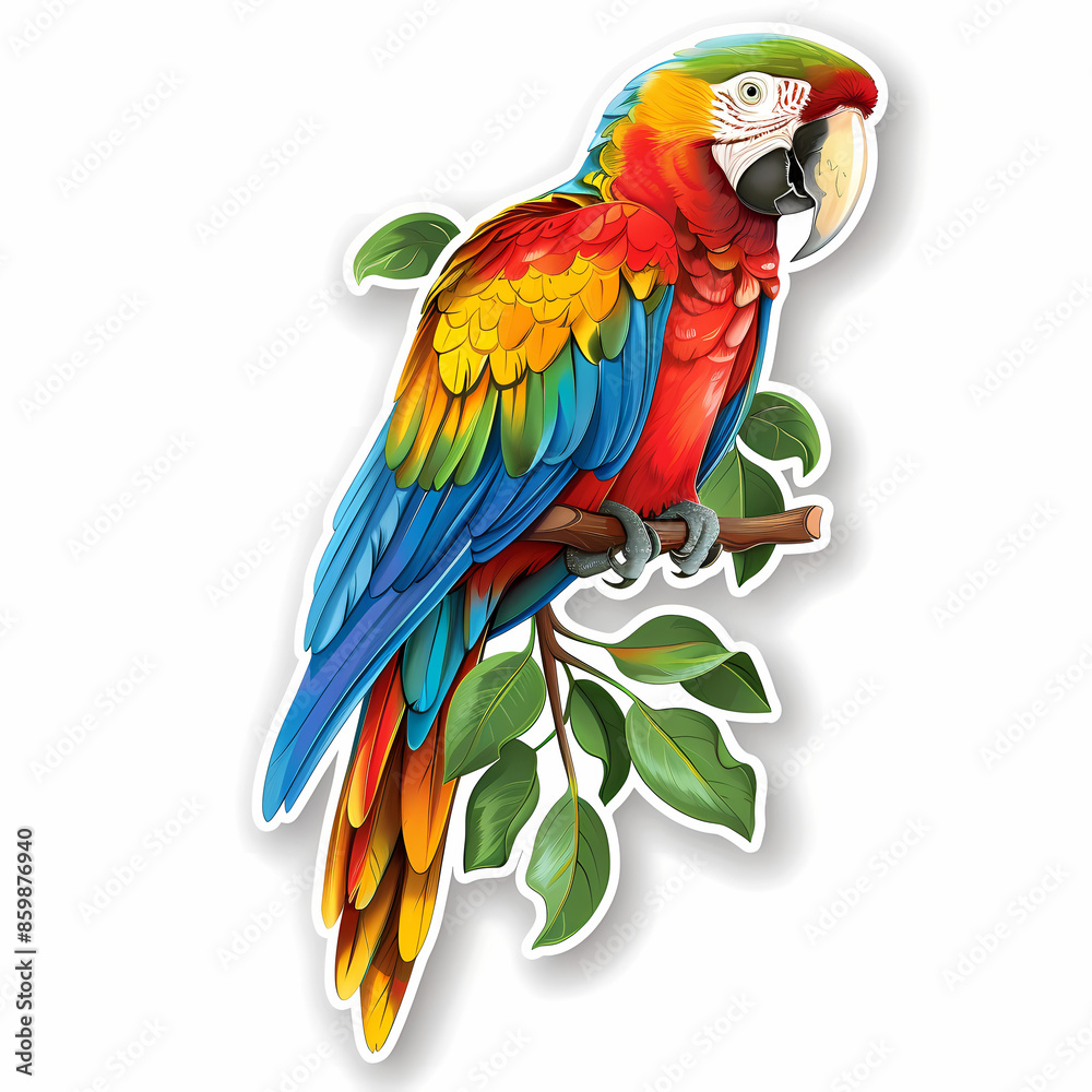 Obraz premium Cute parrot on a White Canvas Sticker.