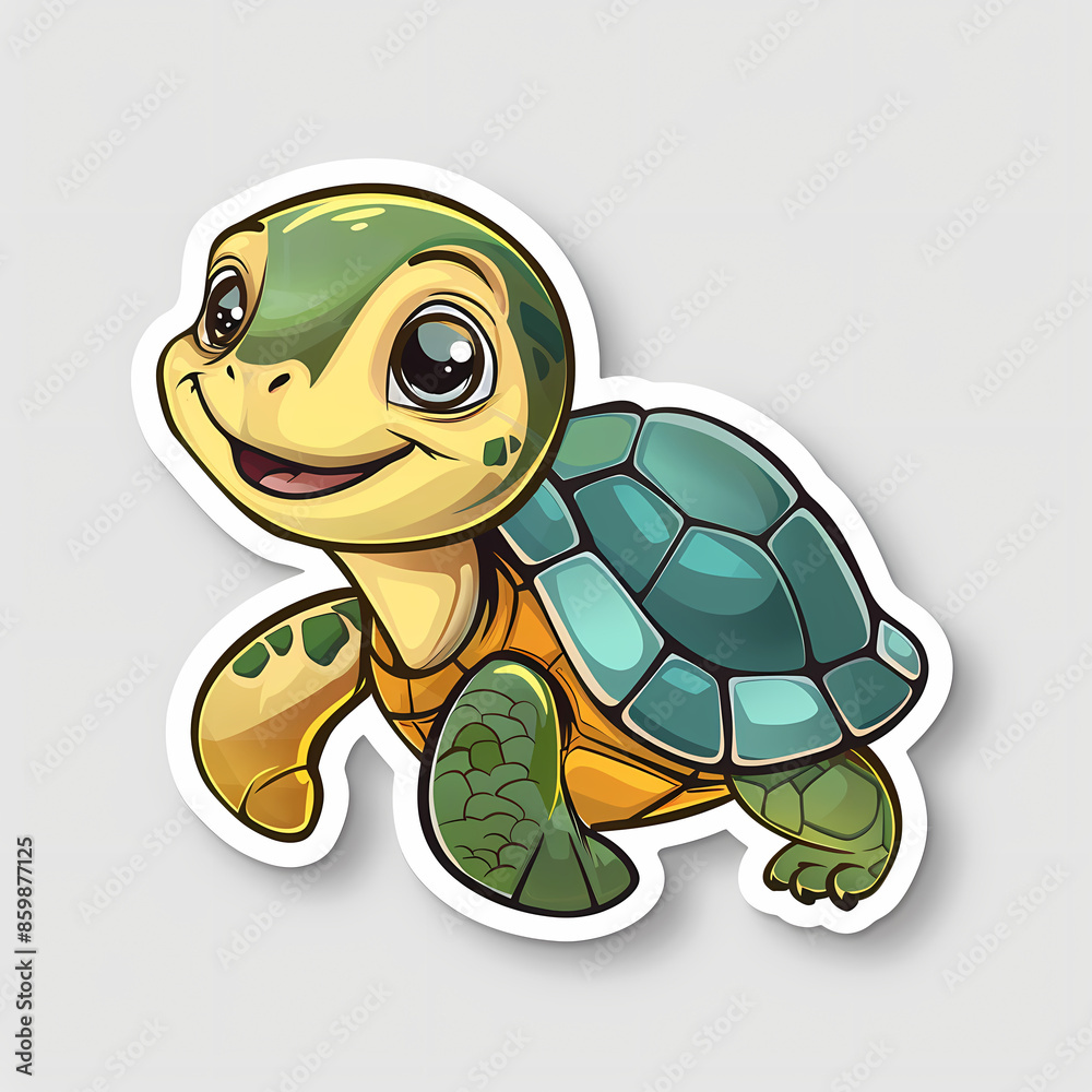 Fototapeta premium Cute turtle on a White Canvas Sticker.
