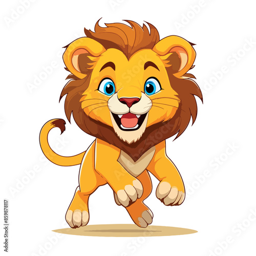 "Cute Lion Character Cartoon Vector Illustration with a Heart Balloon in EPS Format for Kids' Love Themes and Storybooks"