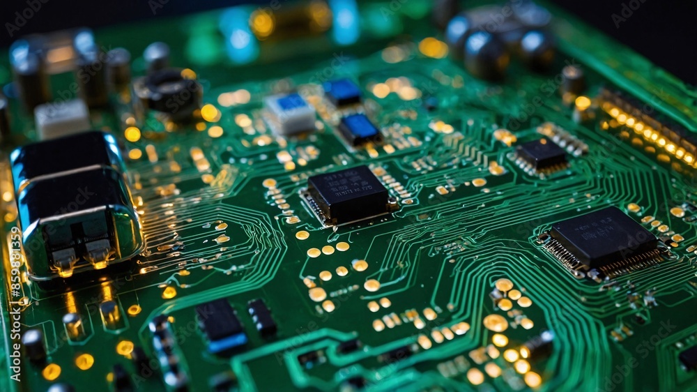 macro, Electronic circuit board with processor, intricate network of components, technological marvel macro, Electronic circuit board with processor, intricate network of components, technological marvel