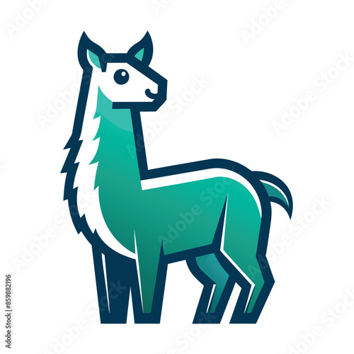 A digital illustration of a llama with a gradient of green and blue.