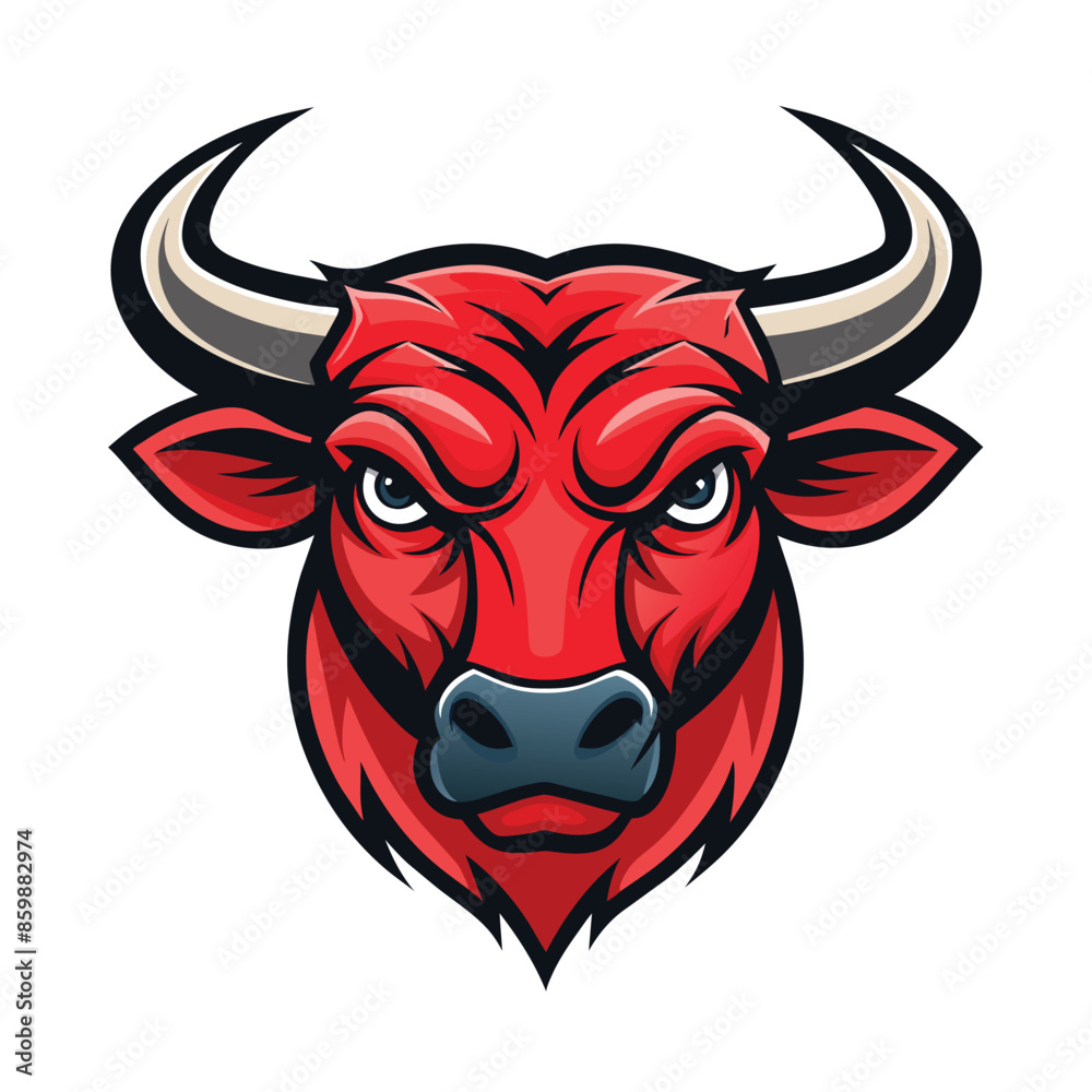 A cartoon illustration of a red bull mascot head with a fierce expression, isolated on a white background. A cartoon illustration of a red bull mascot head with a fierce expression, isolated on a white background.
