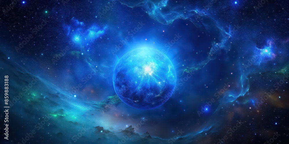 Obraz premium High-resolution image of a blue nebula in outer space with twinkling stars and cosmic dust , Nebula, Blue, Outer space, Stars, Cosmic dust, Astronomy, Galaxy, Majestic, Beauty, Mystery