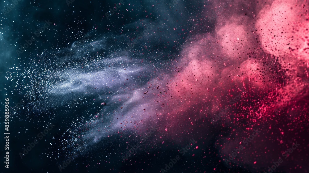 red and white explosion of dust and debris. The red and white colors are vibrant and eye-catching, creating a sense of energy and excitement. The image is dynamic and full of movement, as the dust